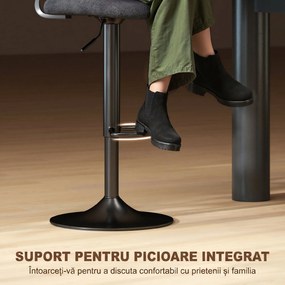 Set HOMCOM de 2 Scaune de Bar Reglabile, Scaune de Bucătărie Înalte din Țesătură Tip In cu Spătar, Suport pentru Picioare și Scaun Moale, Structură din Metal, Scaune de Bar Rotative la 360°, Negru | Aosom Romania