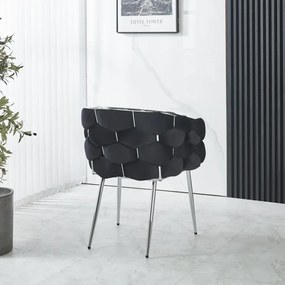 Scaun dining, tapiterie catifea, cadru metalic argintiu, Negru