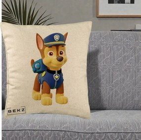 Perna Personalizata Chase PAW Patrol Albastru, 40x40 cm, Bej, Husa Detasabila, Perna Inclusa, BEKZ®
