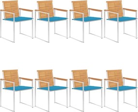 vidaXL Scaune de grădină cu perne, 8 buc., lemn masiv de tec