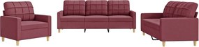 vidaXL Set canapea cu perne, 3 piese, roșu vin, material textil