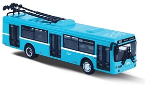 Troleibus metalic, 16 cm, albastru - cu tragere