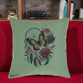 Perna Personalizata Prinzator de Vise cu Fluture si Trandafiri, 40x40 cm, Verde, Husa Detasabila, Perna Inclusa, BEKZ®