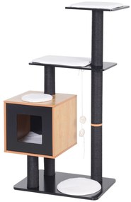 PawHut Pom de pisici design contemporan zgarieturi pe scara din sisal natural cu activitati in centru, platforme pentru joaca, bile suspendate 71,5L x 49,5l x 120H cm MDF negru stejar | Aosom Romania