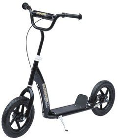HOMCOM, trotinetă pentru copii, pneuri 30 cm, ghidon reglabil, mâner, frână, suport lateral, oțel, pentru copii de la 5 ani, negru | Aosom Romania
