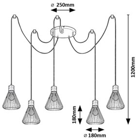 Lustra cu 5 pendule design industrial Farfalle negru