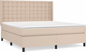 vidaXL Pat box spring cu saltea, cappuccino, 160x200cm piele ecologică