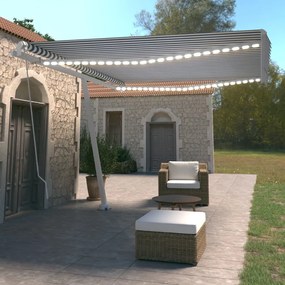 vidaXL Copertină retractabilă manual cu LED, albastru&amp;alb, 450x350 cm