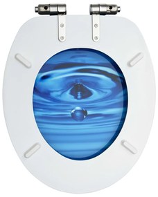 Scaune WC capac silentios, 2 buc., albastru, MDF, model stropi 2, Picatura de apa albastra, Da