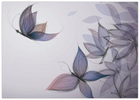 Tablou pe sticlă - Fluturi desenați (70x50 cm)