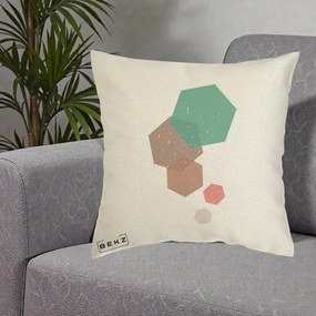 Perna Decorativa Geometric Hexagoane Pastel, 40x40 cm, Ecru, Husa Detasabila, Perna Inclusa, BEKZ®