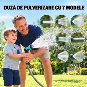 DURHAND Tambur cu Furtun de 15 m Retractabil cu 7 Moduri de Irigare și Kit de Montare, 44x22,5x41 cm, Negru | Aosom Romania