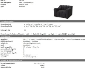 Fotoliu design LUX Kelly boucle negru 115206 HZ