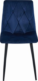 OFERTA Scaun de masa albastru din catifea LIBRA, cu picioare negre, a doua calitate
