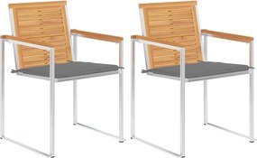 vidaXL Scaune grădină cu perne, 2 buc., lemn masiv tec/oțel