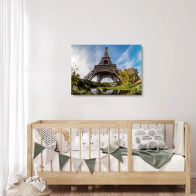 Tablou pe sticlă - Turnul Eiffel colorat (70x50 cm)