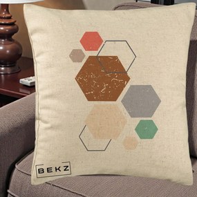 Perna Decorativa Geometric Hexagoane Multicolor, 40x40 cm, Bej, Husa Detasabila, Perna Inclusa, BEKZ®
