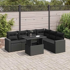 vidaXL Set canapele de grădină cu perne, 7 piese, negru, poliratan