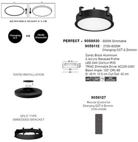 Plafoniera LED incastrabila reglabila PERFECT 40cm negru CCT Dimmable