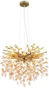 Lustra suspendata metal auriu mat, cristale de sticla QUEENA