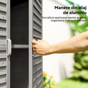 Outsunny Dulap de Grădină din Lemn de Brad cu Uși cu Obloane și 2 Polițe, 87x46,5x96,5cm, Gri | Aosom Romania