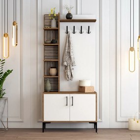 Cuier cu dulap pentru pantofi și rafturi ViyanaWalnut and White