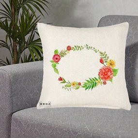 Perna Decorativa Coroana Florala Acuarela, 40x40 cm, Crem Reliefat, Husa Detasabila, Perna Inclusa, BEKZ®