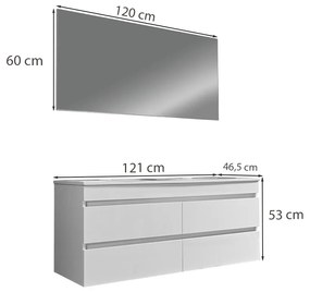 Mobilier de baie Cube 120 cm cu chiuvetă și oglindă ceramică 60x120 cm vopsit în alb lucios