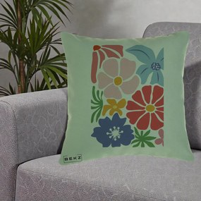 Perna Decorativa Flori Grafice Roz-Rosu-Albastru, 40x40 cm, Verde, Husa Detasabila, Perna Inclusa, BEKZ®