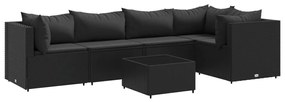 3308099 vidaXL Set mobilier de grădină cu perne, 6 piese, negru, poliratan