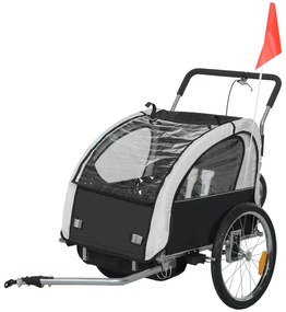 HOMCOM Remorcă bicicletă copii 2-în-1 cu ham de siguranță în 5 puncte, reflectoare, drapel și cortină antivânt, negru | Aosom Romania