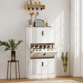 HOMCOM Dulap pentru încălțăminte dulap pantofi cu 3 uși rabatabile 18 perechi capacitate mare din lemn 63 x 24 x 117 cm alb | Aosom Romania