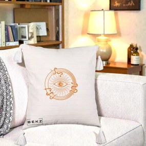 Perna Personalizata Ochiul Providentei Mistic Orange, 40x40 cm, Bej cu Franjuri, Husa Detasabila, Perna Inclusa, BEKZ®
