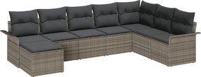 vidaXL Set de canapele pentru grădină cu pernă 8 pcs Gri Rattan poli