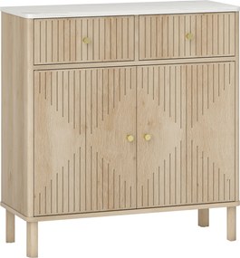 HOMCOM Comodă de Bucătărie cu 2 Sertare, Dulap și Blat cu Efect de Marmură Stejar | Aosom Romania