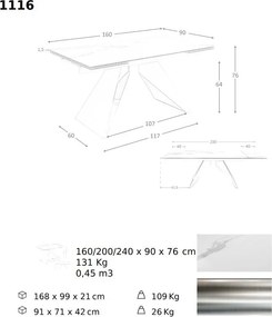 Masa extensibila deosebita design LUX Porcelain Marble 160-240cm