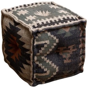 Puf multicolor, din iuta naturala si lana, Summer Kilim