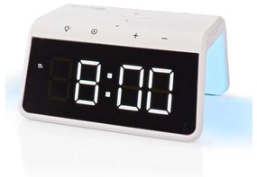 Ceas deșteptător cu afișaj LCD și încărcător fără fir 15W/230V alb Nedis WCACQ30WT