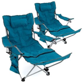 Set de 2 scaune de camping cu suport de picioare,albastru