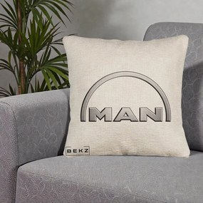 Perna Personalizata cu emblema MAN, 40x40 cm, Bej Canapea, Husa Detasabila, Perna Inclusa, BEKZ®