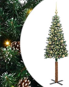 vidaXL Brad de Crăciun subțire Verde 150 cm PVC și lemn de PIN masiv