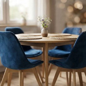 Scaun living din catifea si picioare lemn BUC 242V albastru