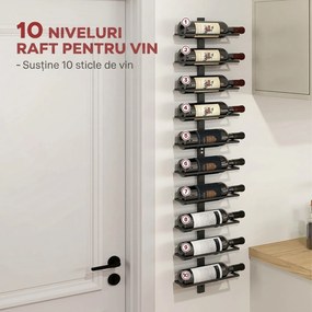 HOMCOM Suport pentru Sticle de Vin cu Montare pe Perete, 27x10x116 cm, Negru | Aosom Romania