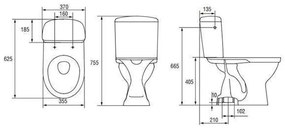 Set Vas WC compact Mito, Roma New, cu rezervor evacuare verticala si capac din polipropilena, alb