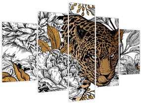 Tablou - Leopard între flori (150x105 cm)