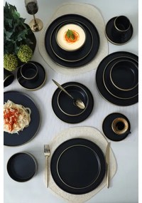 Set de veselă 20 piese — negru/auriu, din ceramică stoneware