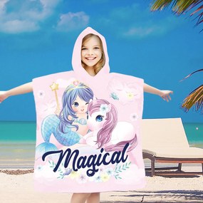 Poncho de copii MAGICAL roz 60x90 cm