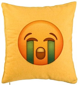 Perna Decorativa, Model Emoji Cry, 40x40 cm, Galben, Husa Detasabila, Burduf