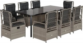 vidaXL Set mobilier grădină cu perne, 9 piese, gri deschis, poliratan