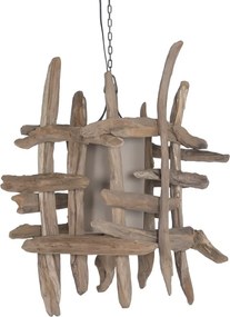 Lustră suspendată din rădăcină de tec reciclat și in, maro, finisaj natural, 79 x 50 cm, „Coucy”